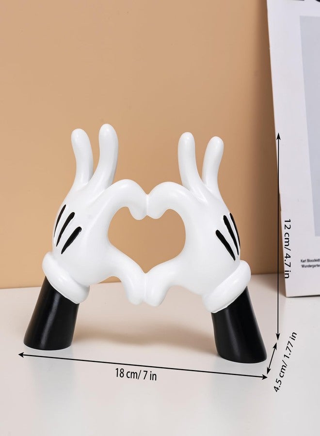 FelyHos Cartoon Heart Hands Resin Statue Modern Home Decor Accents Love Finger Sculpture Room Decor Accessories Black White - Image 4